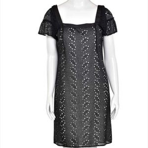 Elie Tahari Black Eyelet Shift Cotton Silk Dress size 2